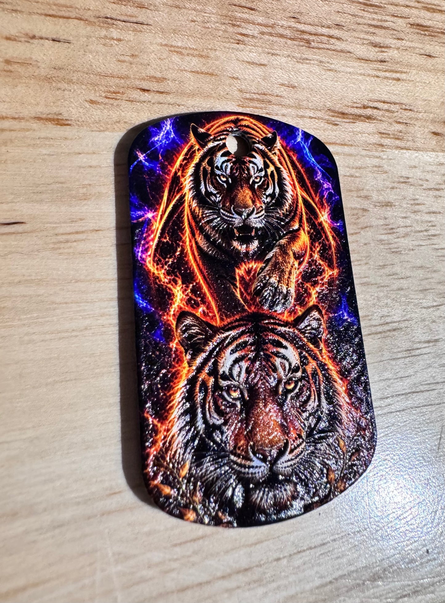 Electric Tiger Dog Tag Pendant – 3D Textured Charm