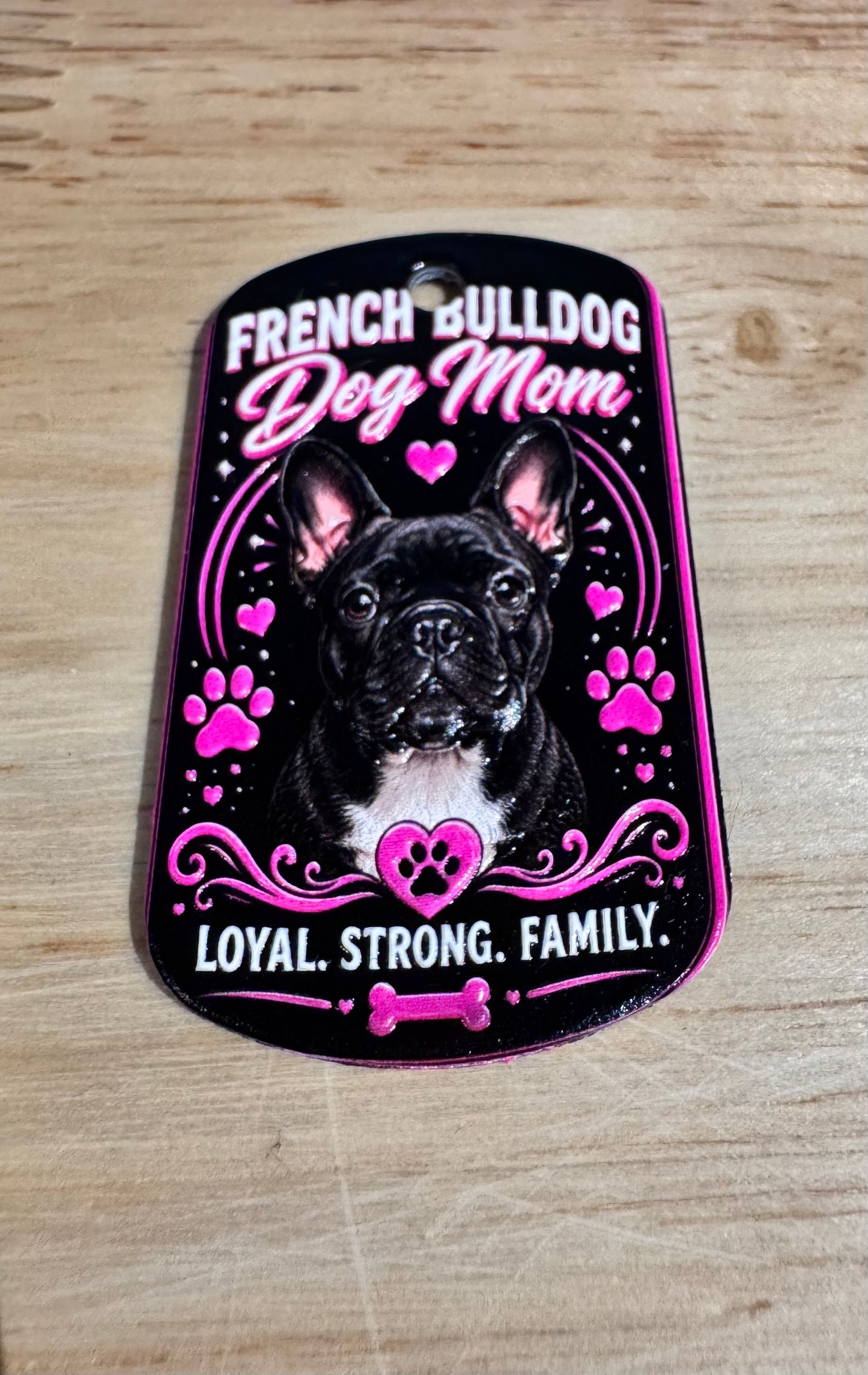 French Bulldog Mom Dog Tag Pendant – 3D Textured Charm Keychain