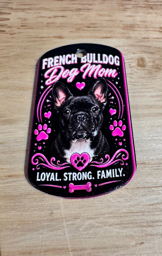 French Bulldog Mom Dog Tag Pendant – 3D Textured Charm Keychain
