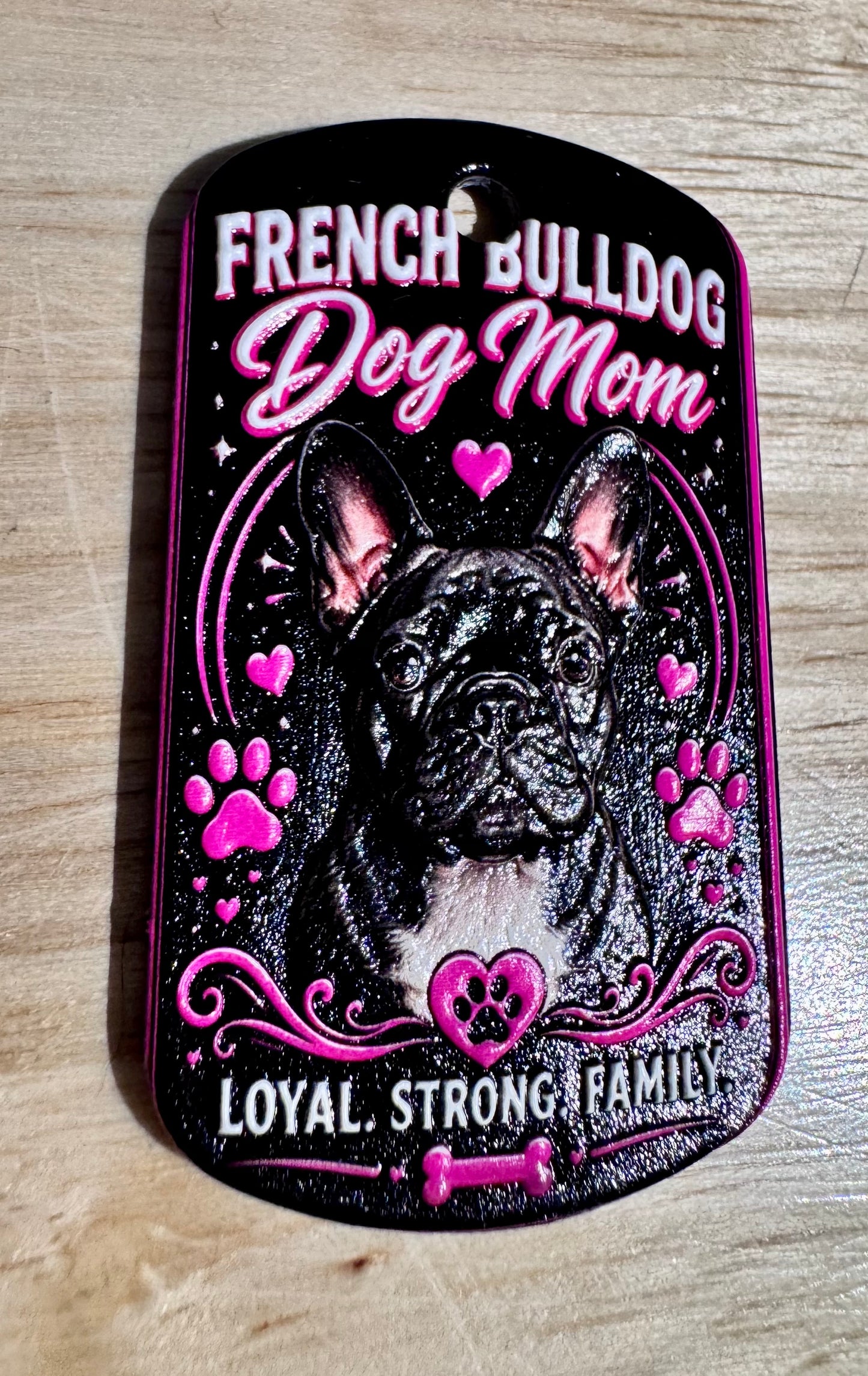 French Bulldog Mom Dog Tag Pendant – 3D Textured Charm Keychain