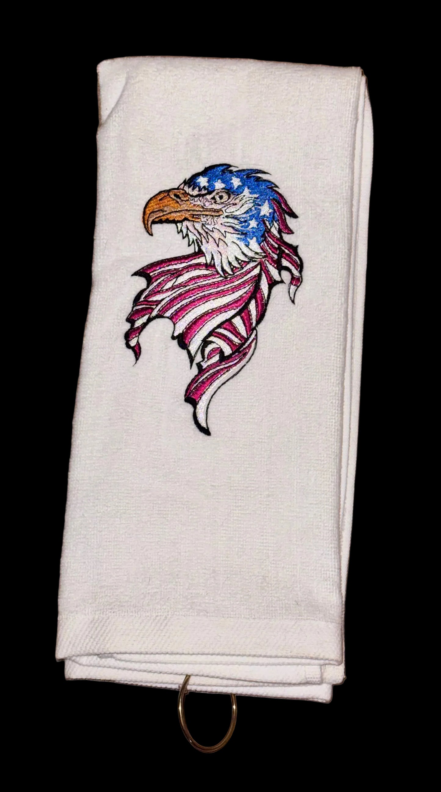 Patriotic Eagle Embroidered Tri-Fold Golf Towel – Premium USA Flag Design