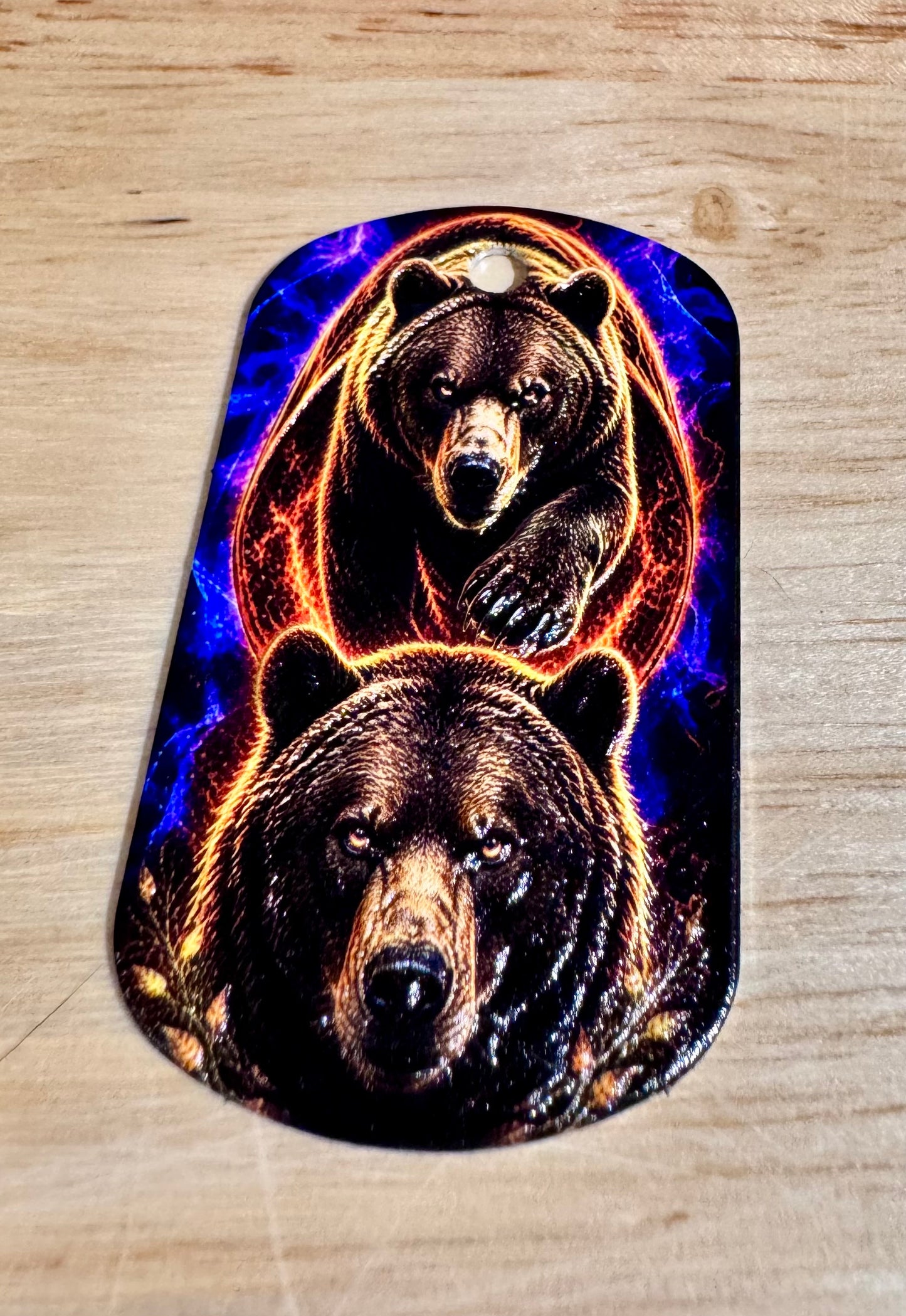 Electric Bear Dog Tag Pendant – 3D Textured Charm