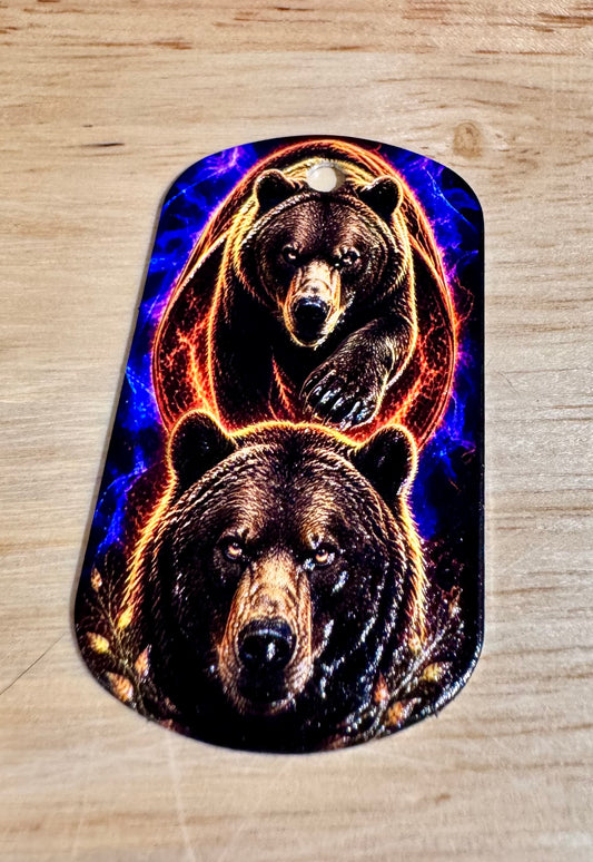 Electric Bear Dog Tag Pendant – 3D Textured Charm