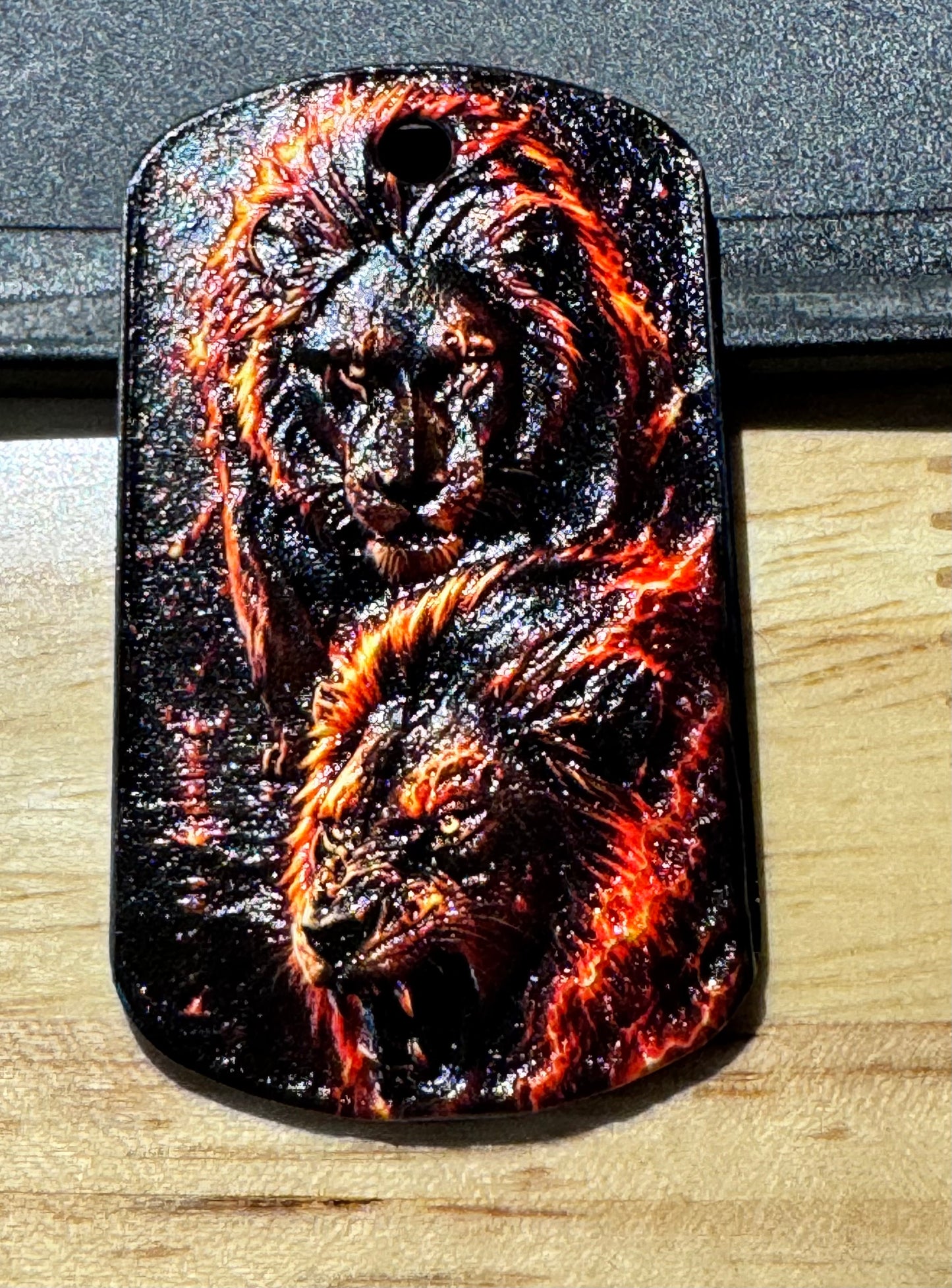 Inferno Lion Dog Tag Pendant – 3D Textured Charm