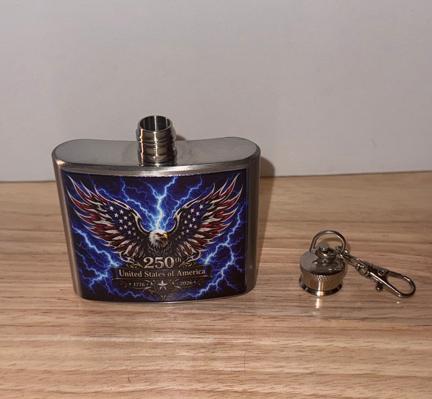 2 oz Stainless Steel 250th Anniversary of America Flask – Patriotic Eagle Design | 1776–2026