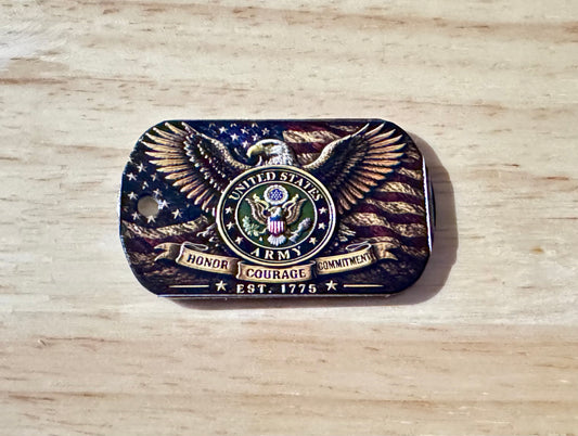 Army Dog Tag Keychain Pendant – 3D Textured Charm Double Sided