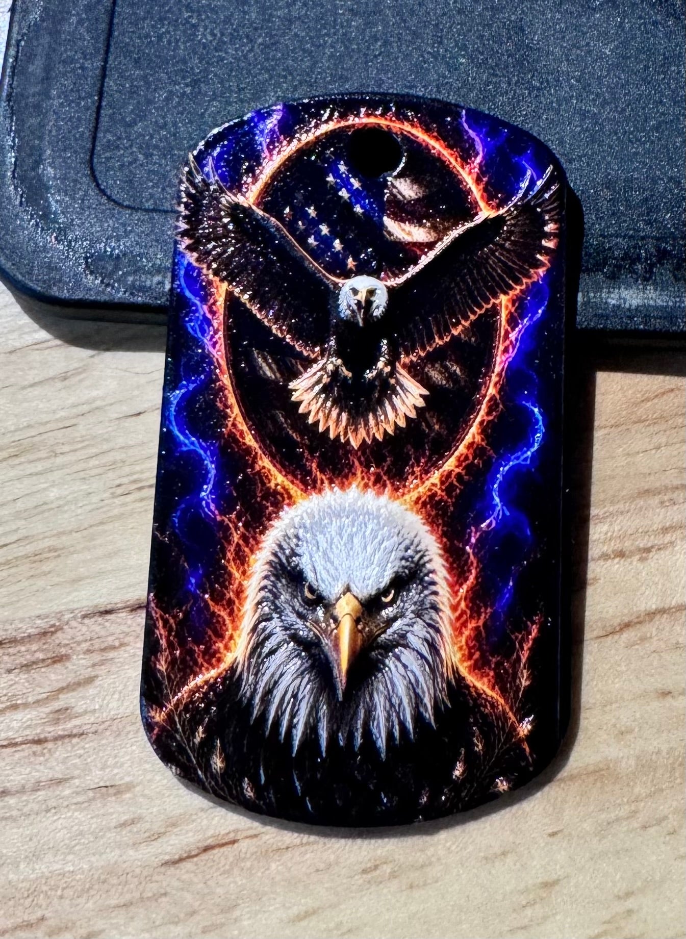 Patriotic American Eagle Dog Tag Pendant – 3D Textured Charm