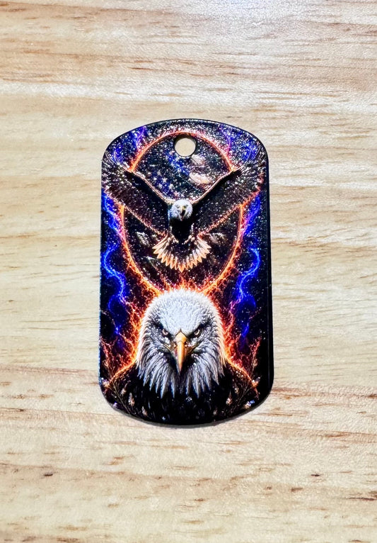 Patriotic American Eagle Dog Tag Pendant – 3D Textured Charm