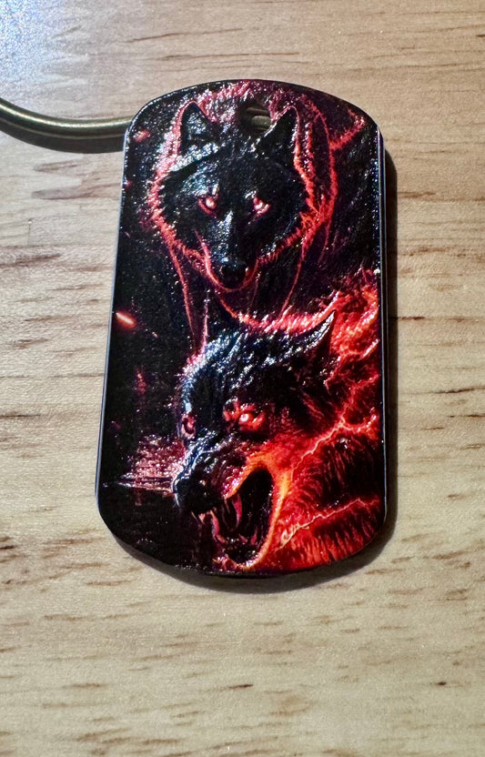 Inferno Wolf Dog Tag Pendant – 3D Textured Charm