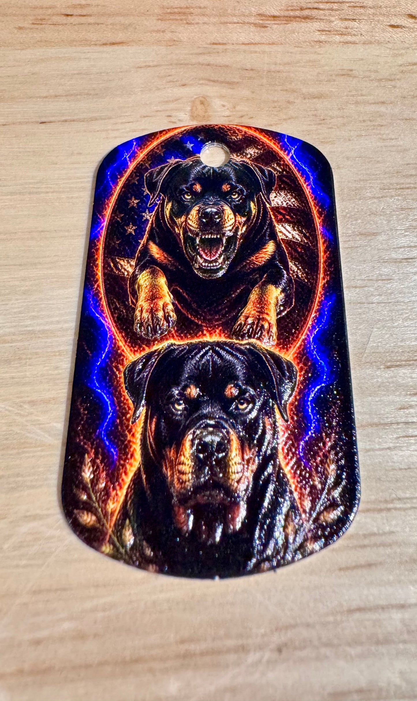Electric Rottweiler USA Dog Tag Pendant – 3D Textured Charm