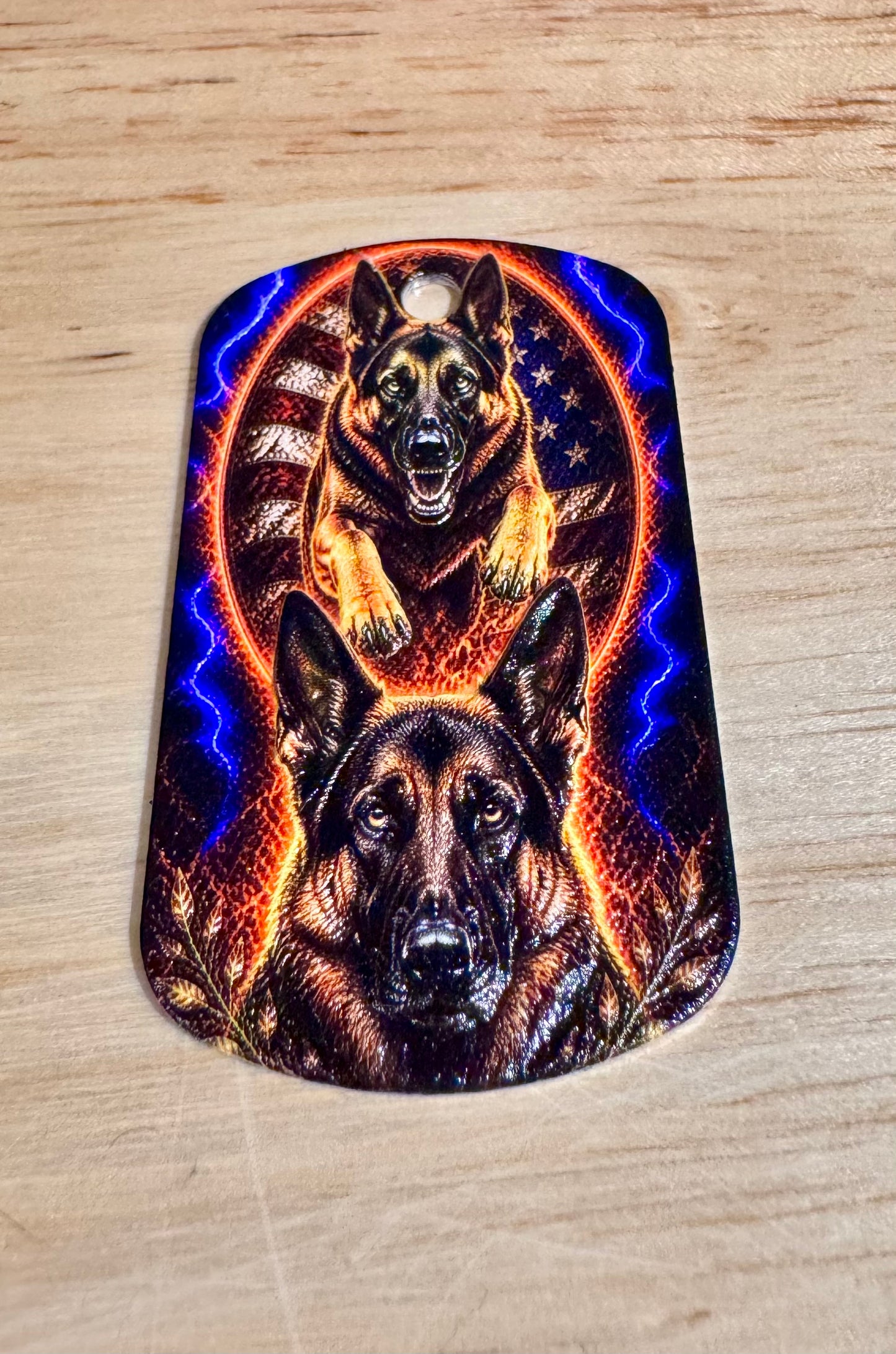 Electric German Shepherd USA Dog Tag Pendant – 3D Textured Charm