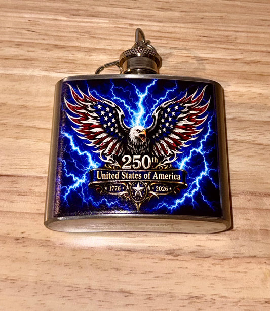 2 oz Stainless Steel 250th Anniversary of America Flask – Patriotic Eagle Design | 1776–2026