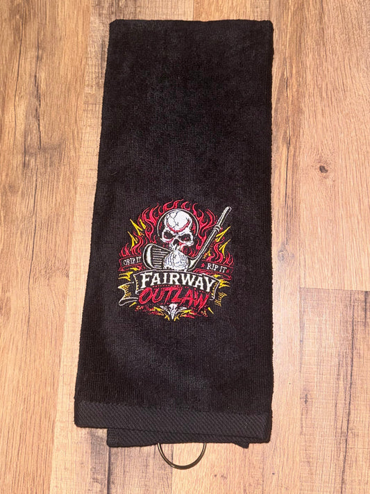 Fairway Outlaw Custom Embroidered Golf Towel Black