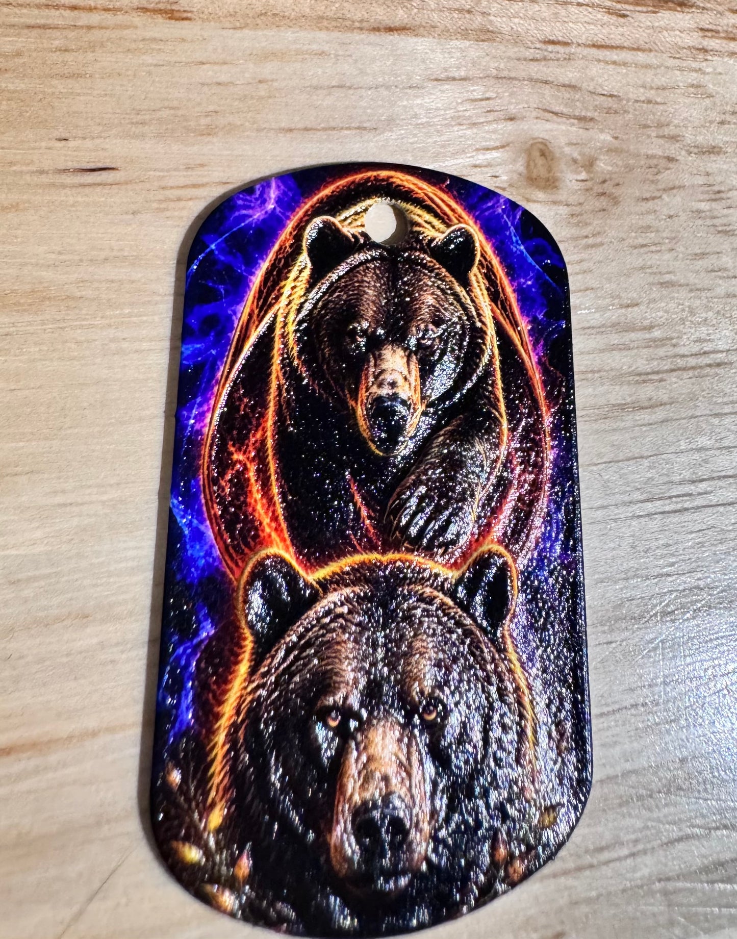 Electric Bear Dog Tag Pendant – 3D Textured Charm