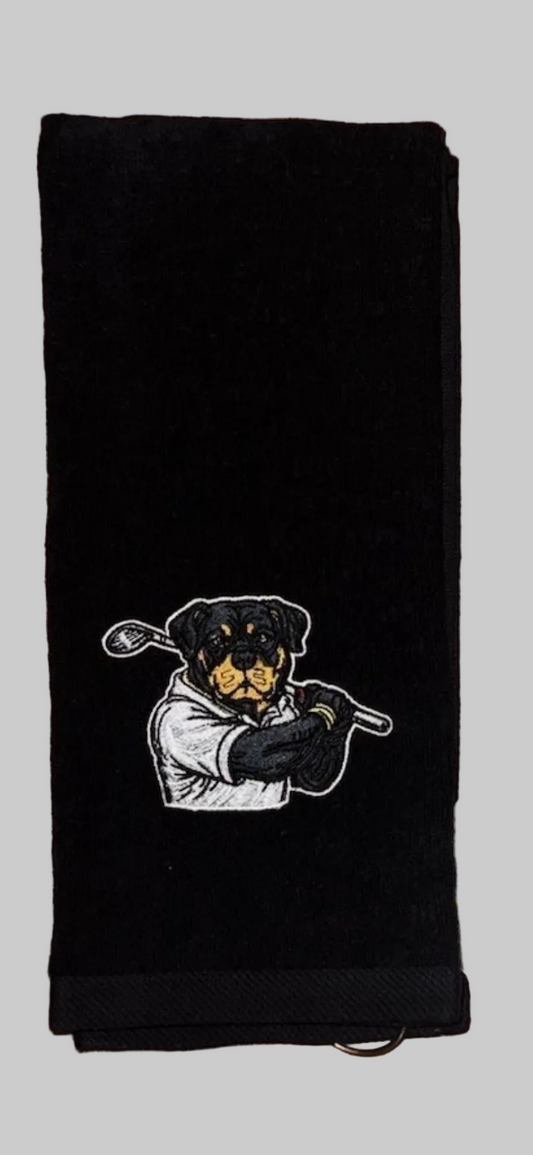 Rottweiler Custom Embroidered Golf Towel Black KKD