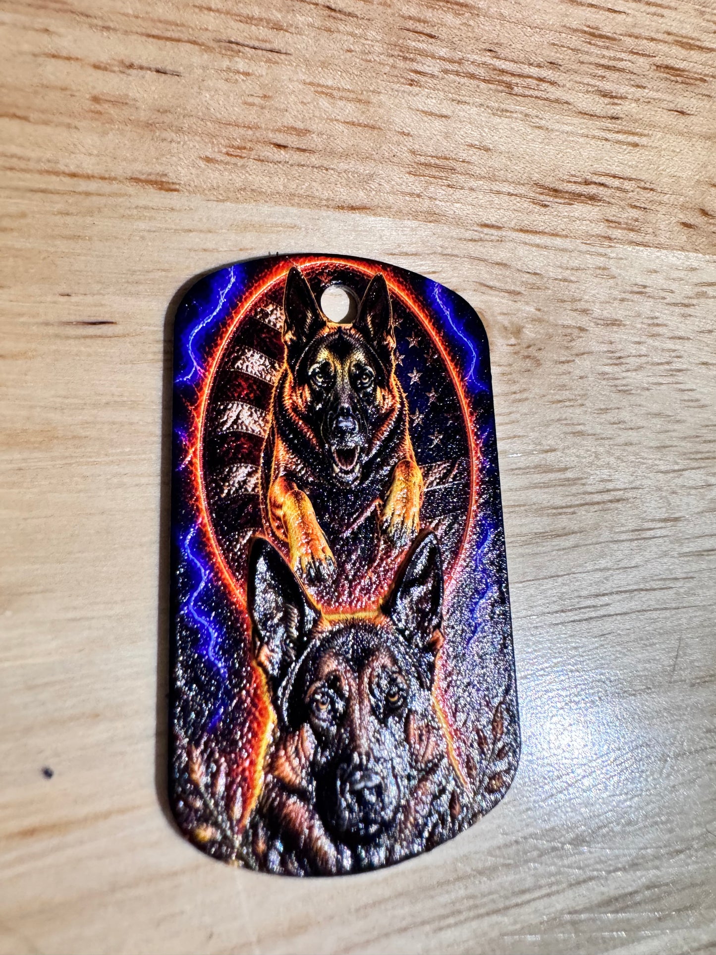 Electric German Shepherd USA Dog Tag Pendant – 3D Textured Charm
