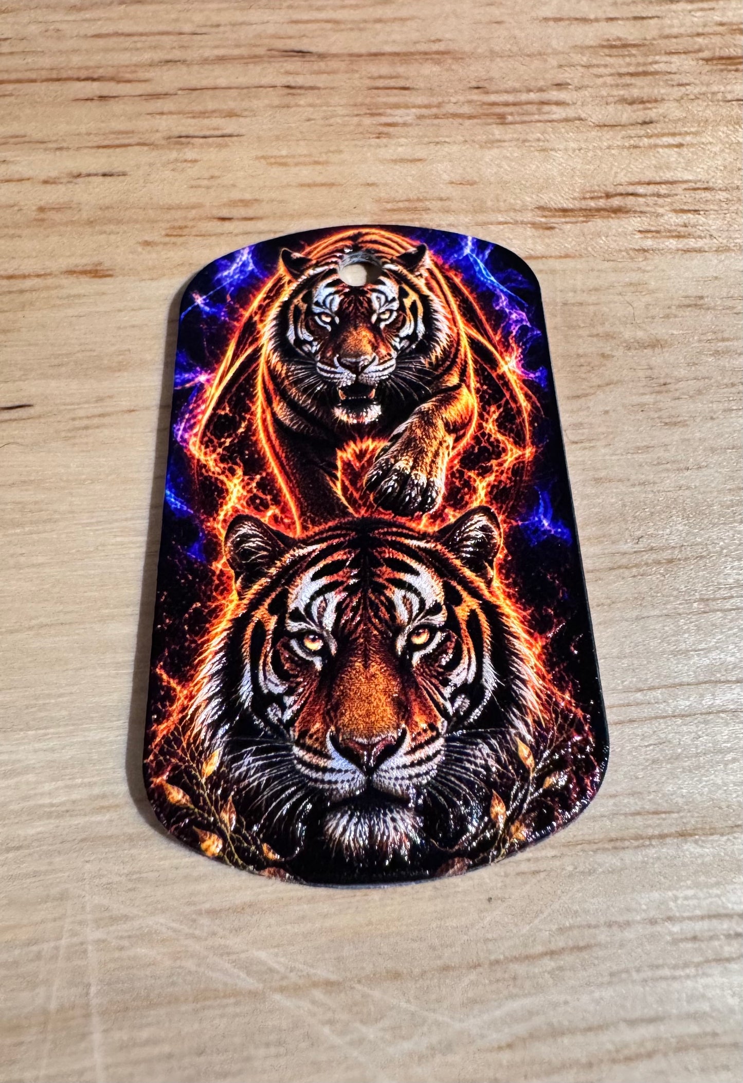 Electric Tiger Dog Tag Pendant – 3D Textured Charm