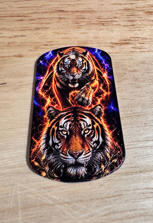 Electric Tiger Dog Tag Pendant – 3D Textured Charm