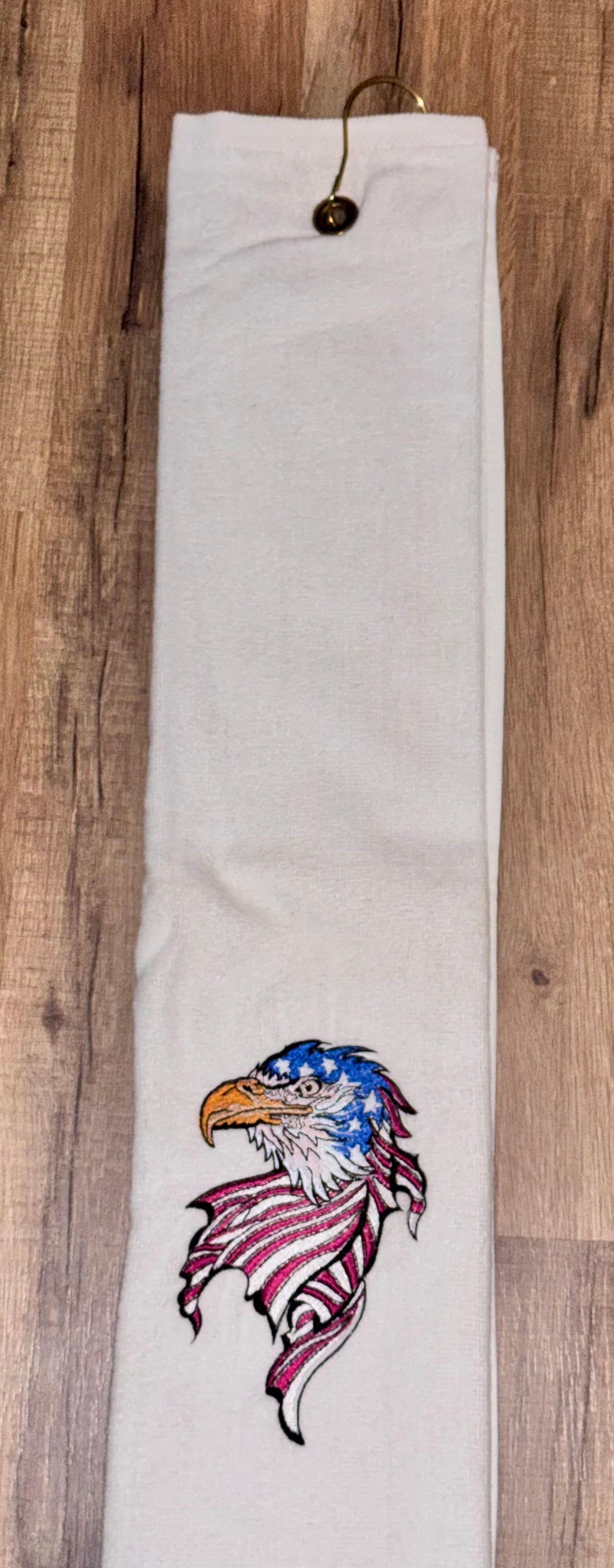 Patriotic Eagle Embroidered Tri-Fold Golf Towel – Premium USA Flag Design